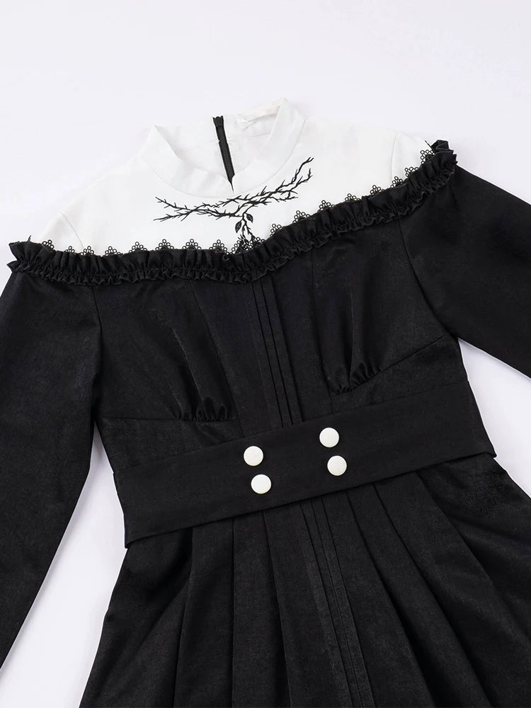 Nun style stand up collar gothic dress