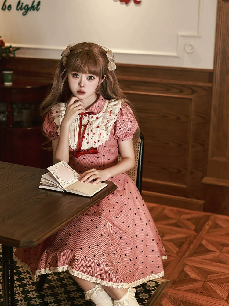 Ruby Chocolate Heart Dot Short Sleeve Dress