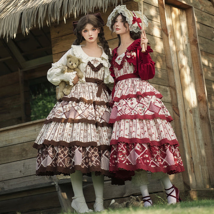 秋色のフローラルジャンパースカート