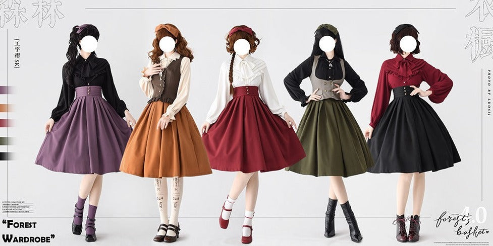 [Pre-order] Forest Basket 4.0 tuck skirt with ribbon hair accessory