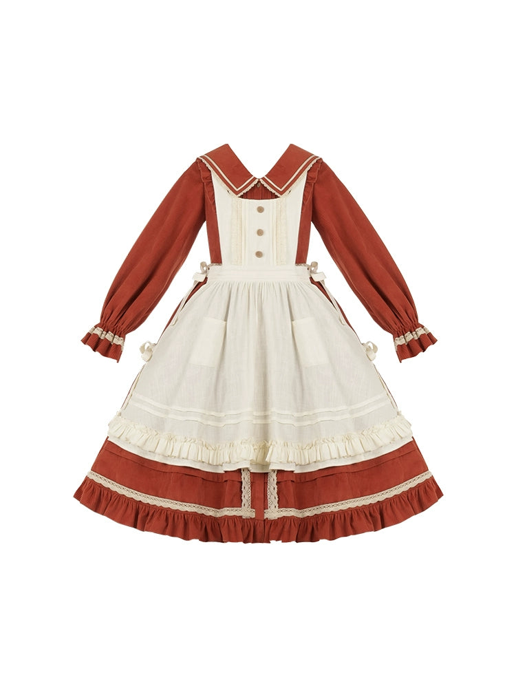 Pastoral Girl Lace Line Dress and Apron