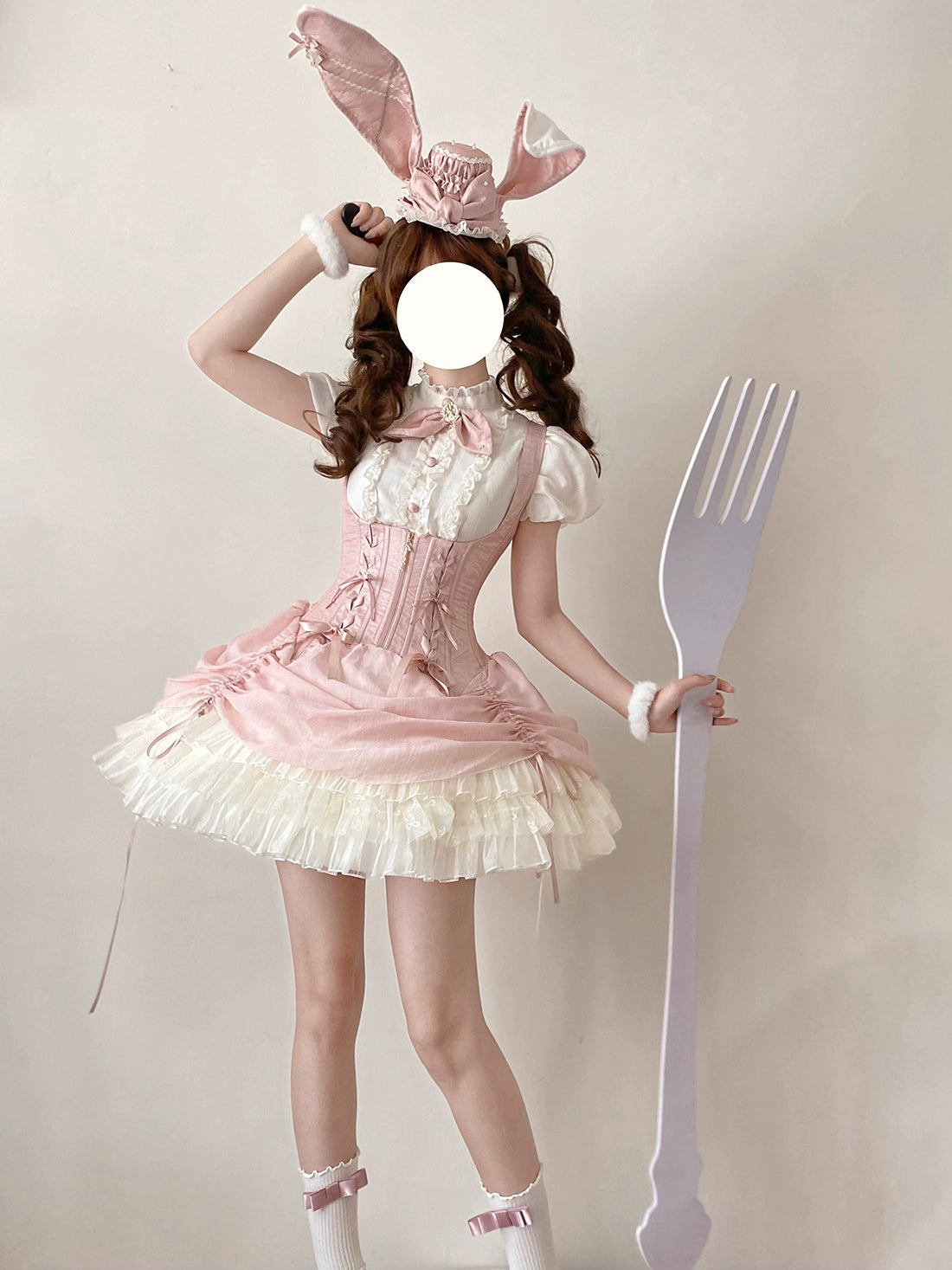 【受注予約6/30まで】Brulee Bunny コルセットジャンパースカートセット・ピンク