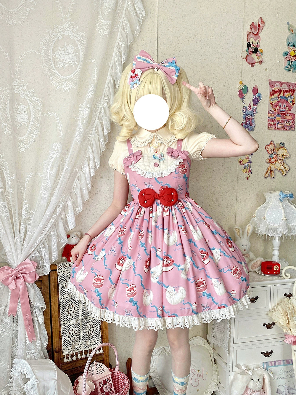 【予約販売】Sweet Cherry Cat ビブスジャンパースカート