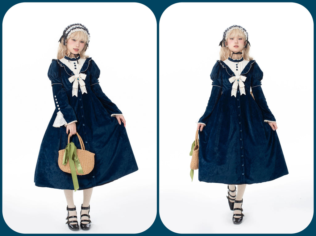 [Pre-orders available until 12/1] Suijaku stand-up collar velvet dress and cape