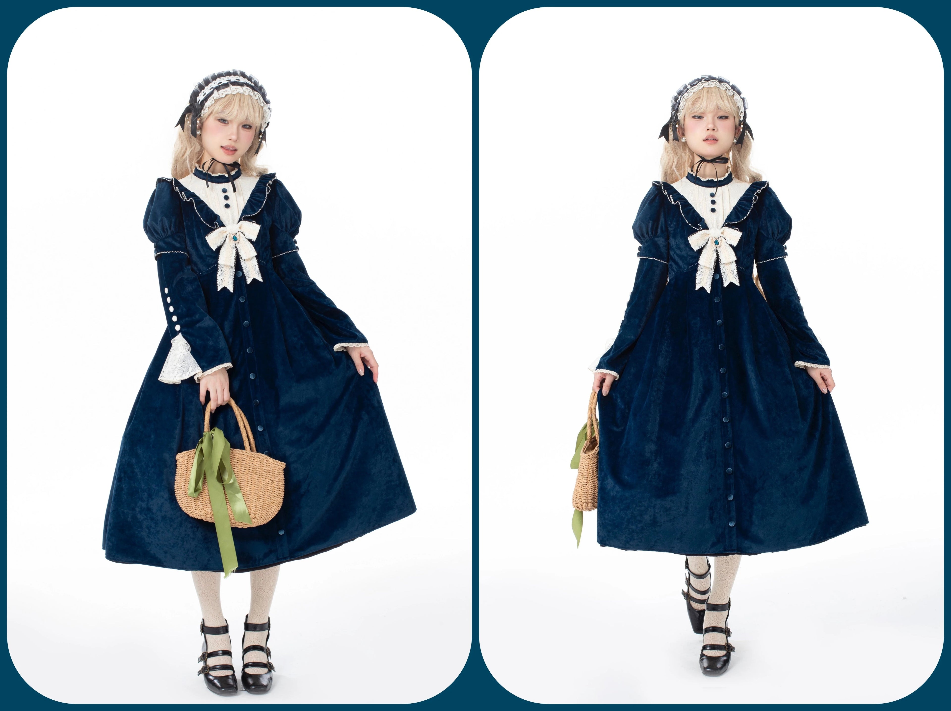 [Pre-orders available until 12/1] Suijaku stand-up collar velvet dress and cape