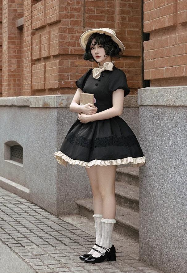 Classical retro black mini dress