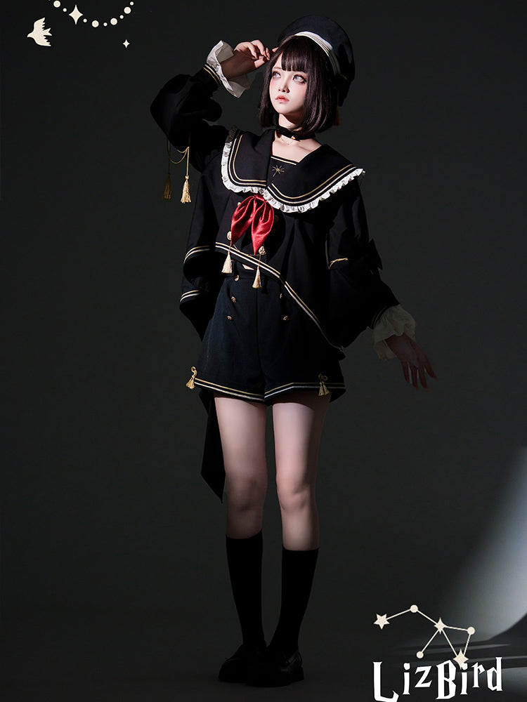 Starry Moon セーラー襟トップスとショートパンツセット