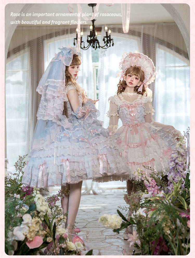 【受注予約8/6まで】Rose Courtyard レースとリボンのジャンパースカート・新色