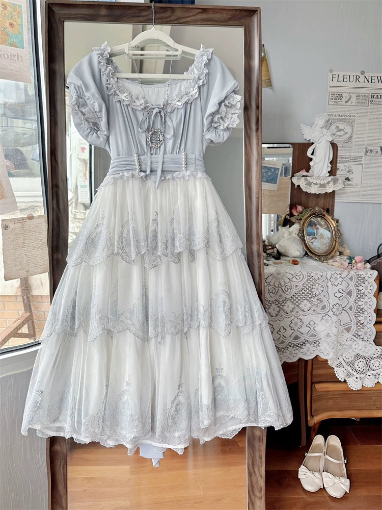 Rose round window embroidery 2way dress