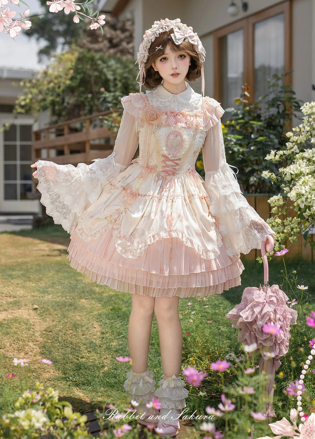 【受注予約8/5まで】Rabbit and Sakura レースのジャンパースカート