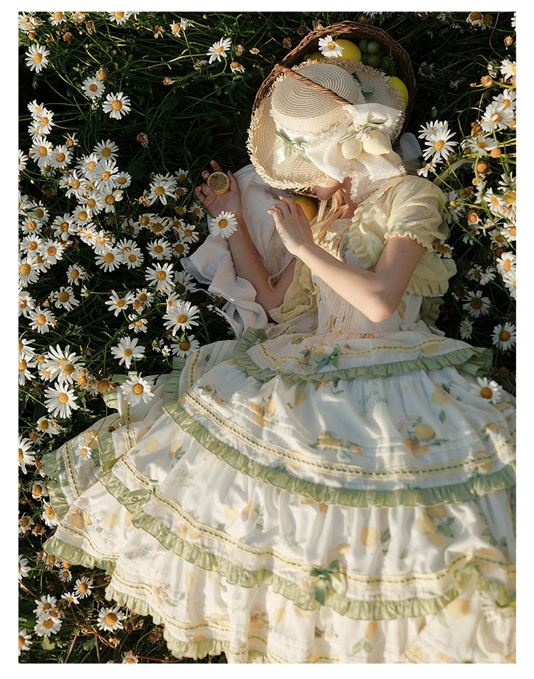 【受注予約7/16まで】Limone Town カントリー風ティアードジャンパースカート