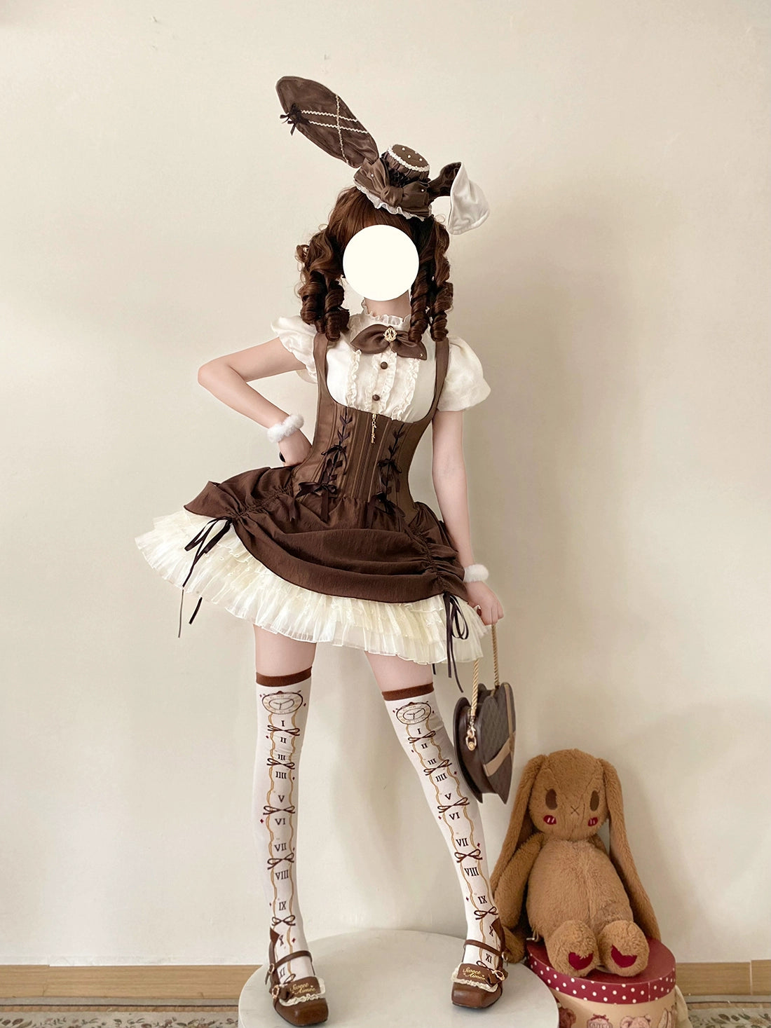 【受注予約6/30まで】Brulee Bunny コルセットジャンパースカートセット・ブラウン