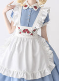 Maid-style dress with red rose embroidery and apron