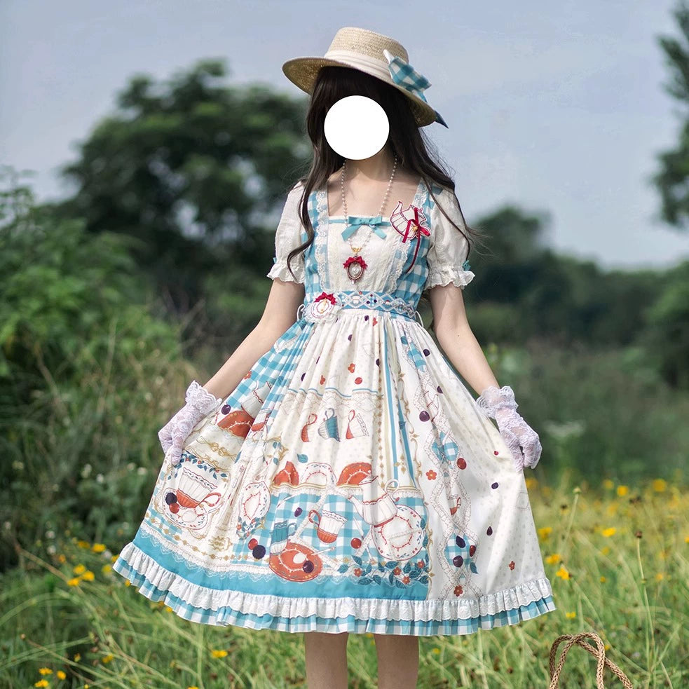 【予約販売】Picnic Tea Party スクエアネックワンピース