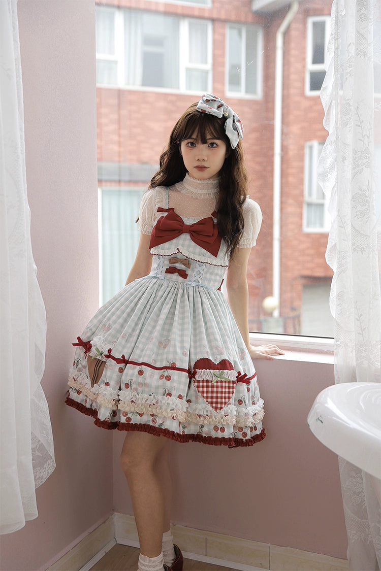 Cherry and Heart ギンガムチェックのジャンパースカート