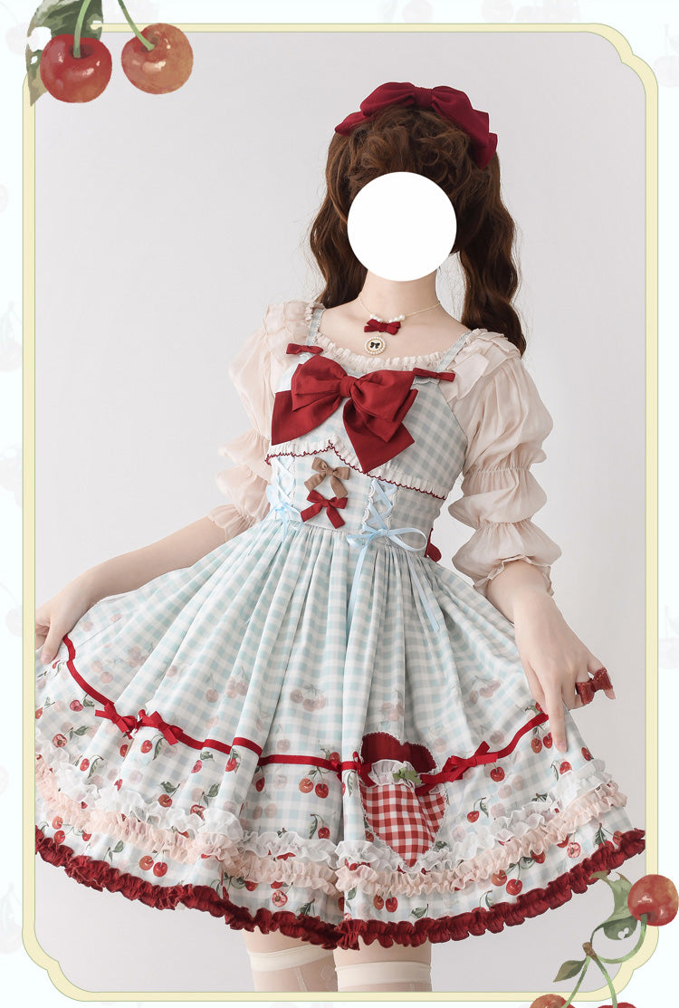 Cherry and Heart ギンガムチェックのジャンパースカート