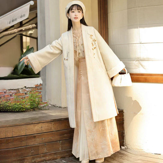 Late Autumn Forest Ginkgo Embroidered Long Coat