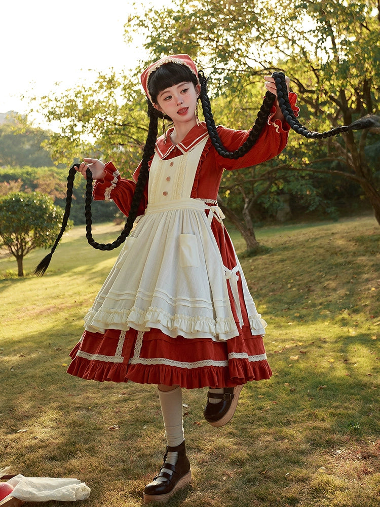 Pastoral Girl Lace Line Dress and Apron