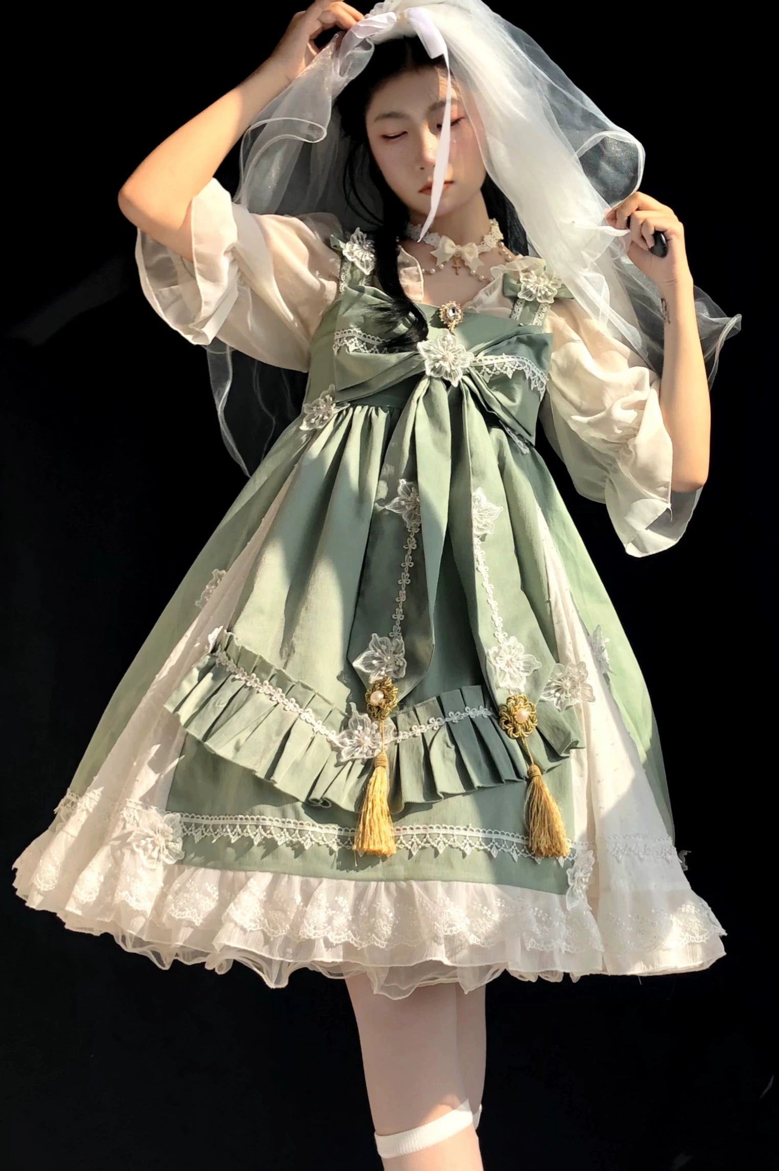 ビッグリボンの華ロリジャンパースカートセット