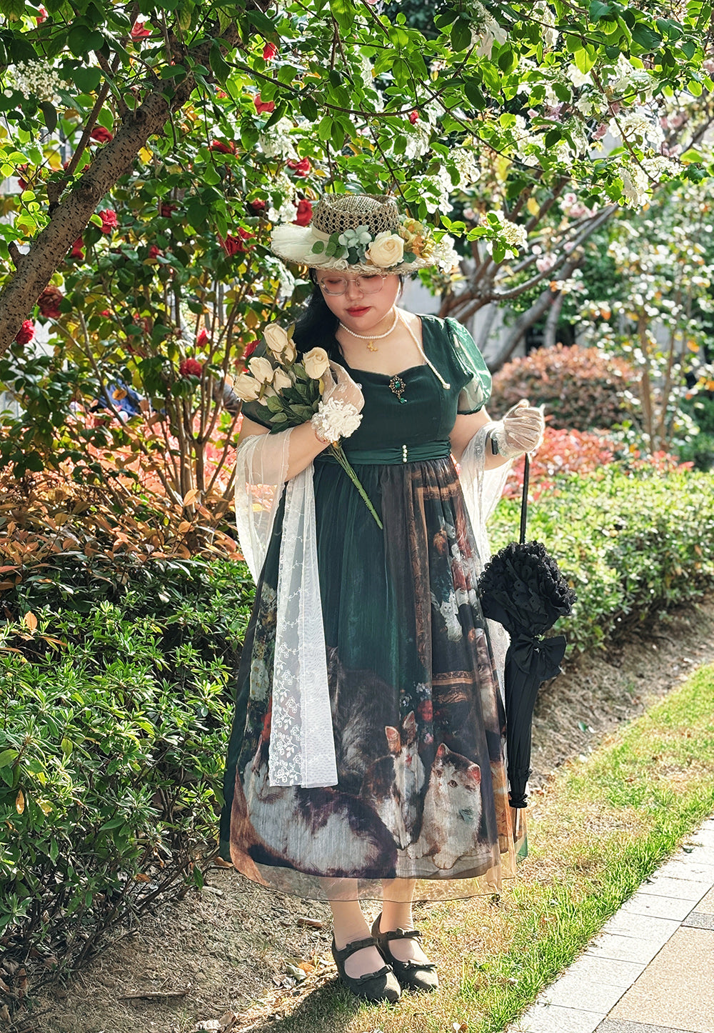 【予約販売】Elegance Greek 油彩画風プリントエンパイアワンピース・新色