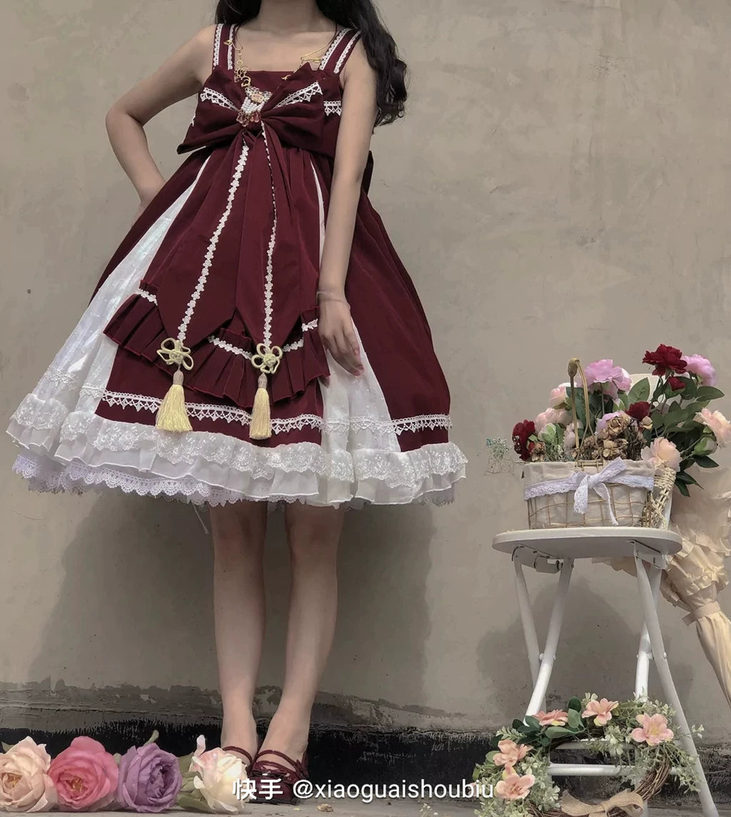 ビッグリボンの華ロリジャンパースカートセット