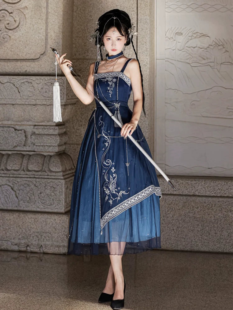 Galactic Feast Silver Embroidered Jumper Skirt and Cape with Choker