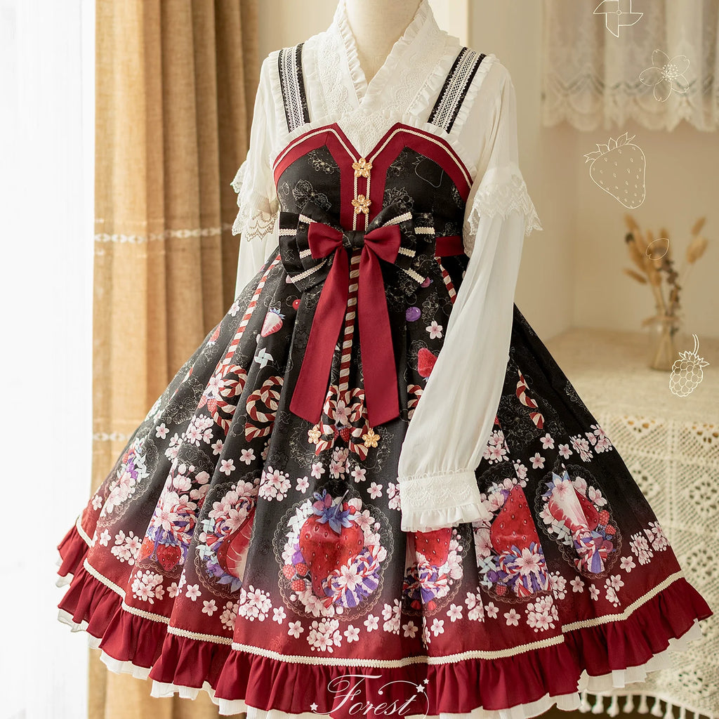 Strawberry and cherry blossom Japanese loli jumper skirt