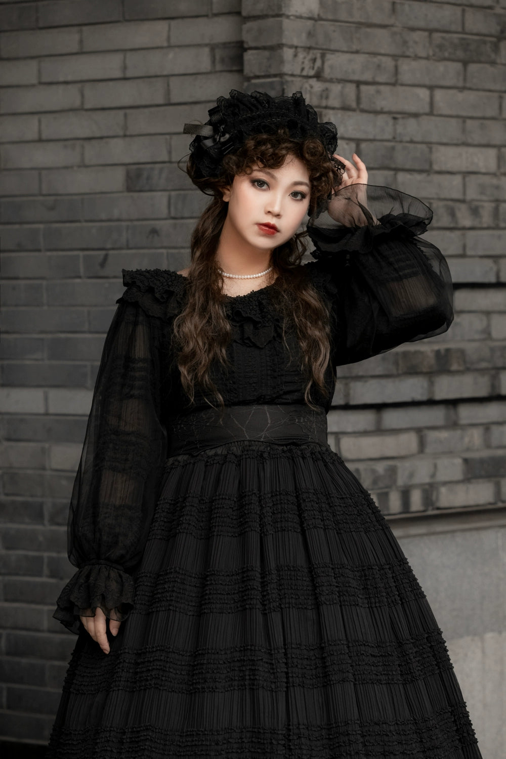[Pre-orders available until 2/19] Cat Rose Tea Party Ruffled Long Sleeve Blouse