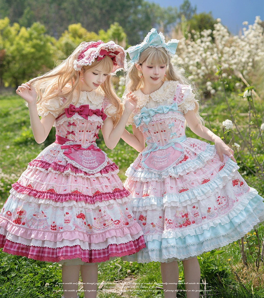【受注予約6/18まで】Cherry Cake ティアードジャンパースカート