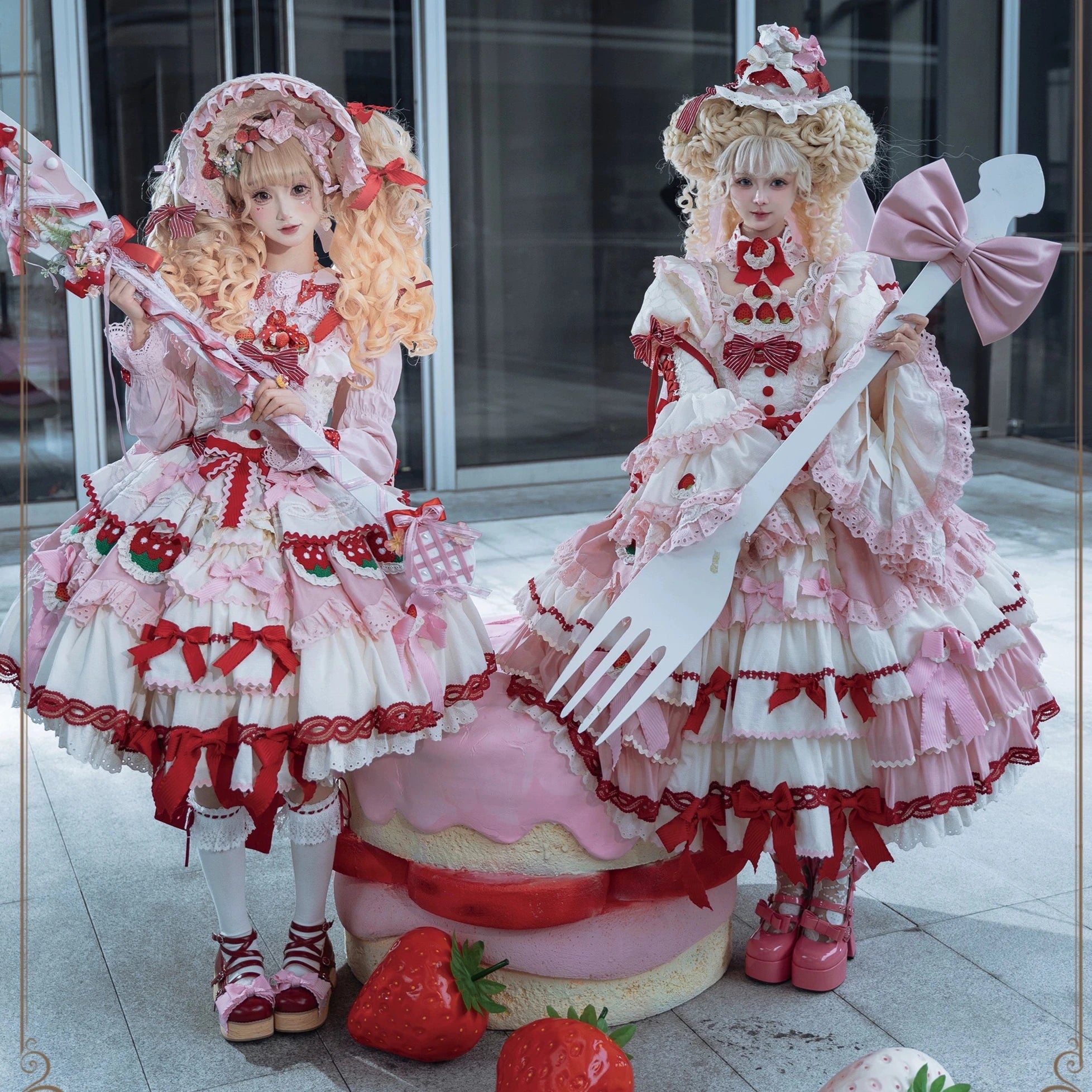 Strawberry Party リボンとフリルのデコレーションドレス・ノースリーブタイプ