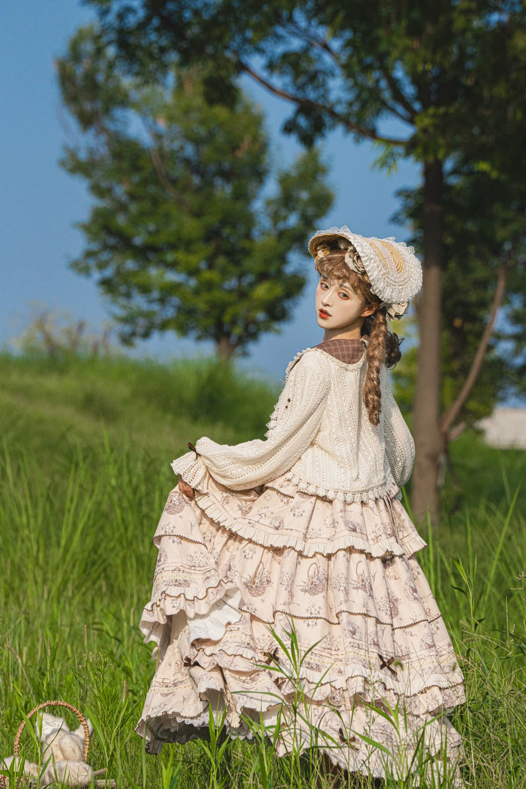 Flower Basket Country style jumper skirt and cardigan