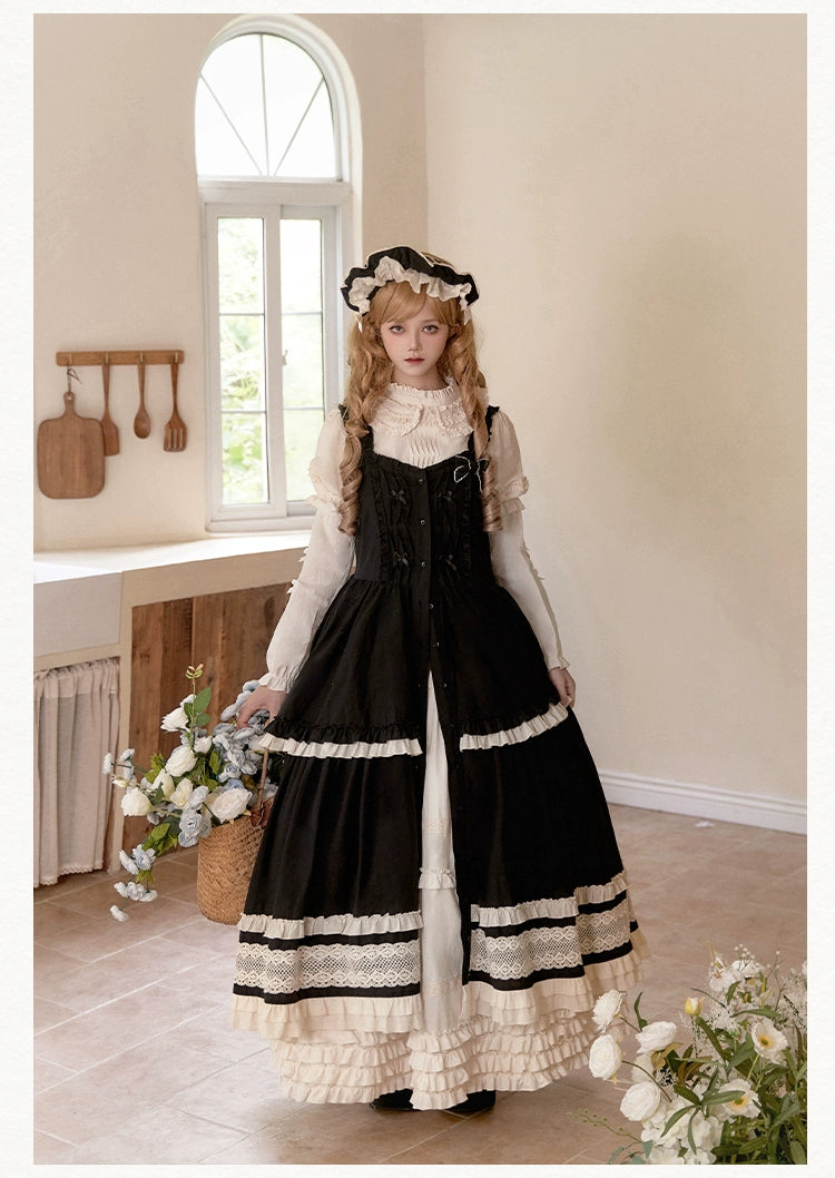 Retro volume frill jumper skirt set