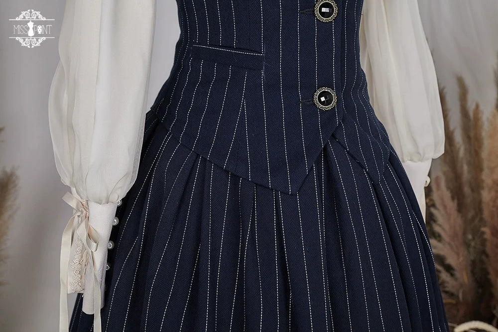 British Classical Lolita Vertical Striped Vest