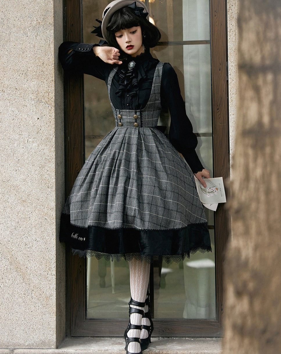 Fontainebleau checkered high waist jumper skirt