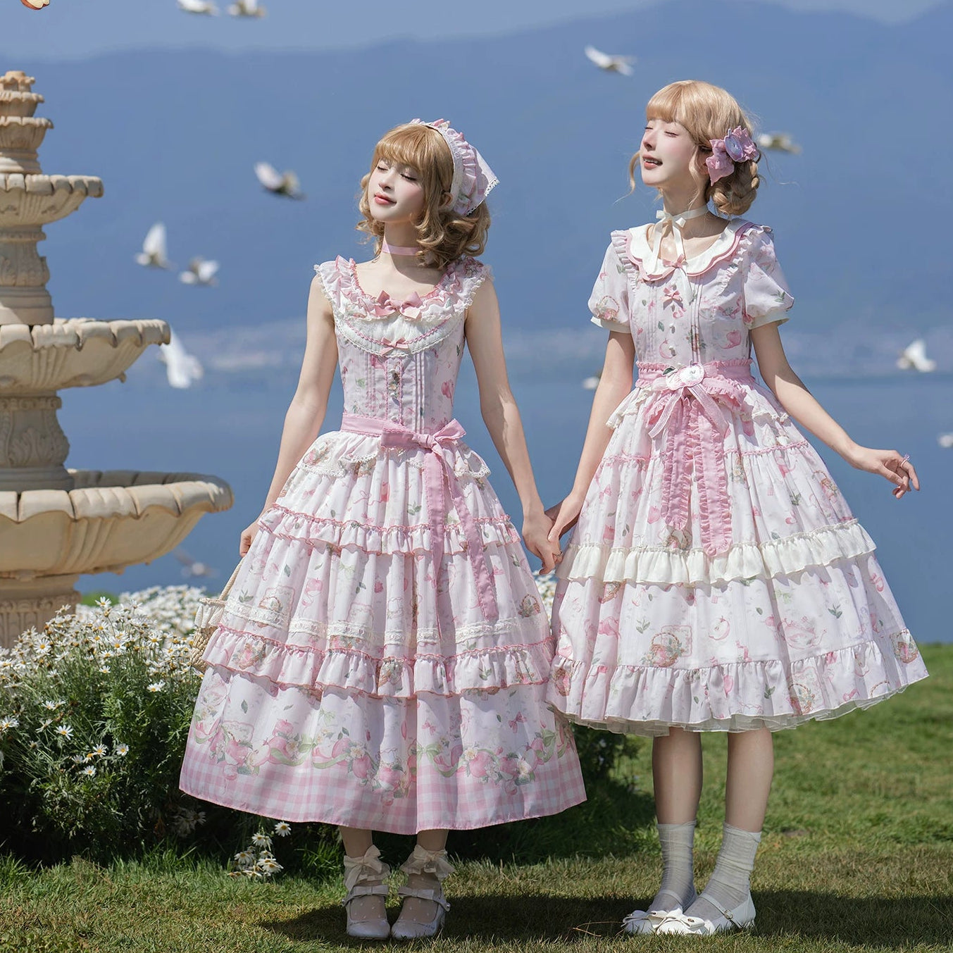 【受注予約9/2まで】Natural Apple Tea ガーデンワンピース・ピンク