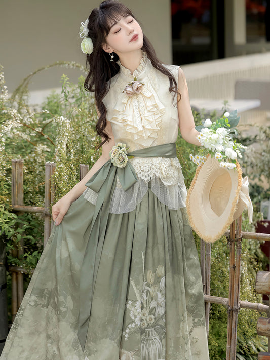 白花 中華風ロングスカートセットアップ