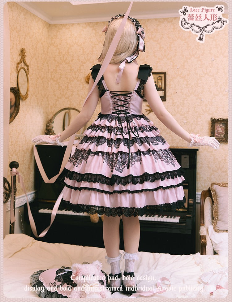 【再販・受注予約12/23まで】Lace Figure ティアードジャンパースカート