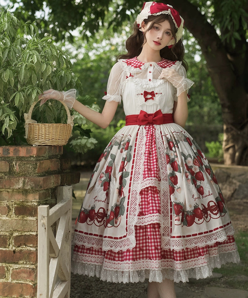 【受注予約8/18まで】Strawberry Sunshine Picnic  カントリー風ジャンパースカートとエプロン