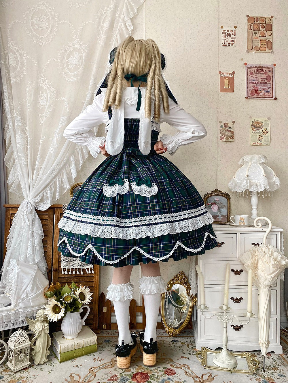 【予約販売】Checkered Petal Rabbit うさ耳付き長袖ブラウス