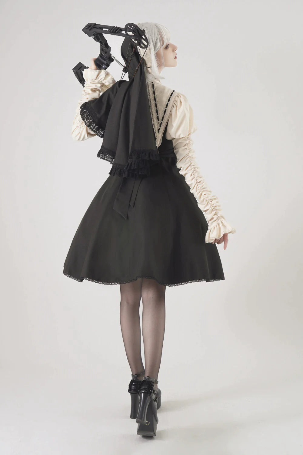 [Resale/Pre-orders until 10/16] Pray on a Moonlight Night Dress, Black x Off-White, Short Length