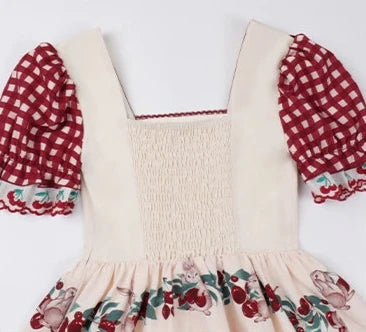 Midsummer Orchard Cherry and Rabbit Short Sleeve Dress