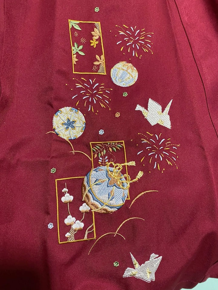 Camellia flower embroidery and butterfly hakama skirt