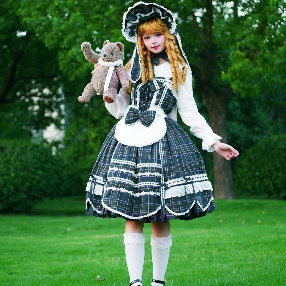 【予約販売】Checkered Petal Rabbit リボンジャンパースカート
