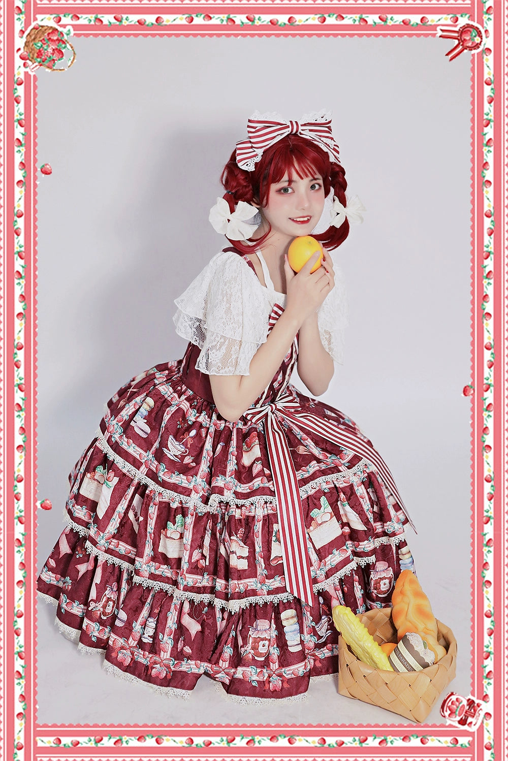 Strawberry Sweets ストライプリボンジャンパースカート
