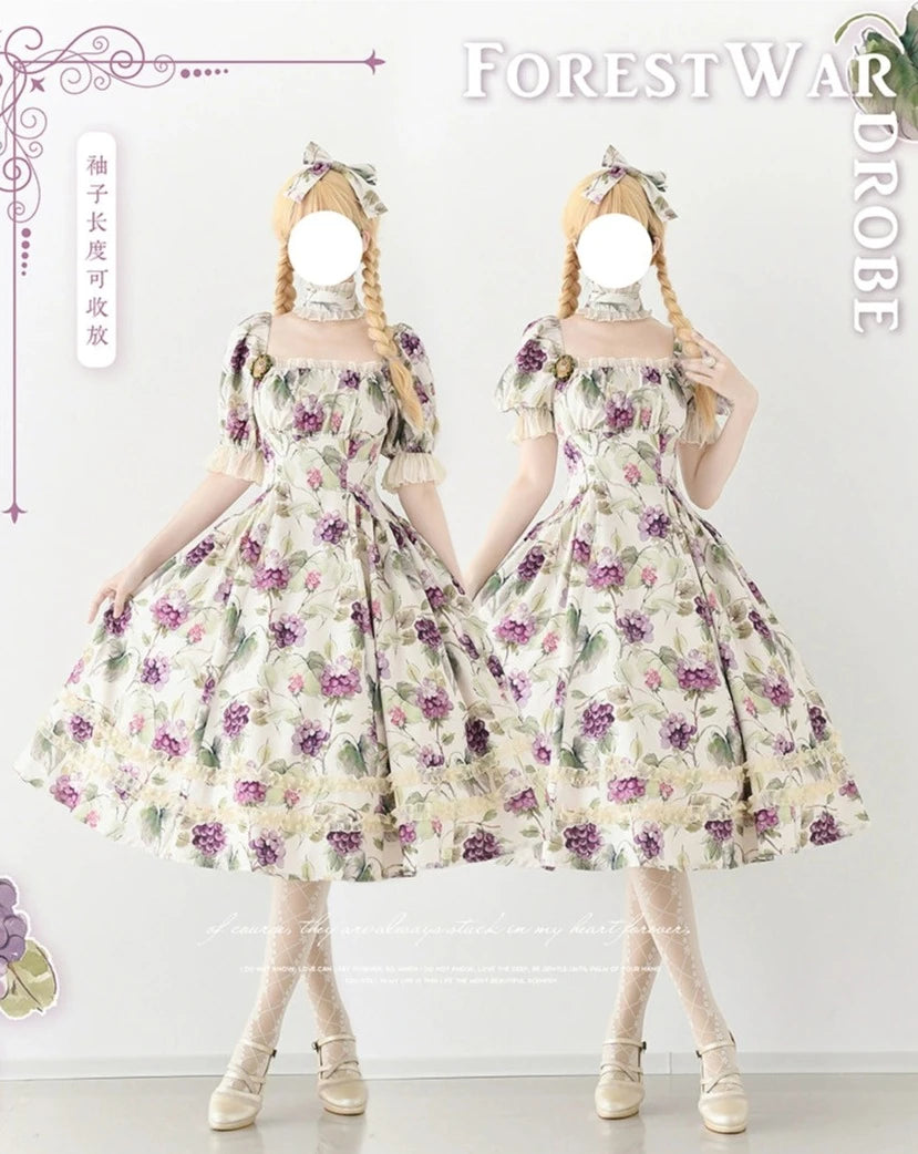 Forest Basket5.0 Classical Dress with Grapes and Choker and Hair Accessory
