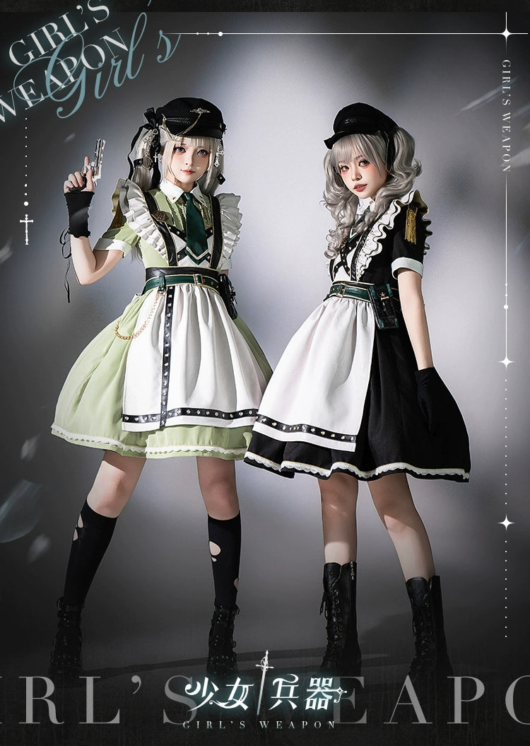 【受注予約5/22まで】少女兵器 エプロン付きワンピースセット・グリーン