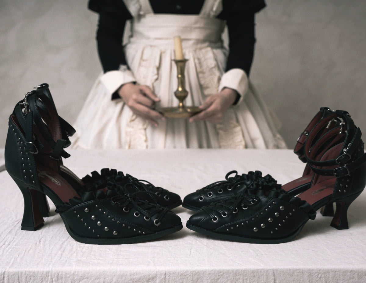 【Twilight Stud Vow】鋲×レース ダークゴシックポインテッドトゥパンプス