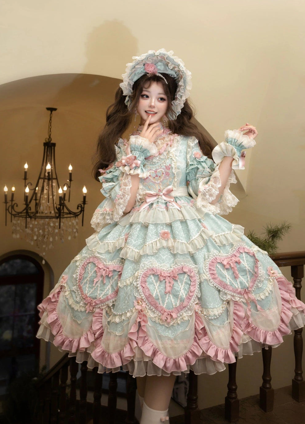 [Pre-orders available until 2/12] Antique Cake Heart Lolita Dress - Mint