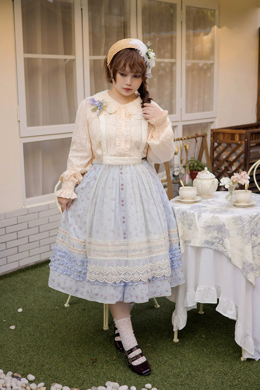 [Pre-order] Pink Flower Polka Dot Sheer Apron