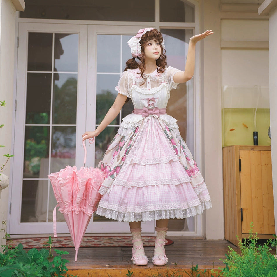 【受注予約8/18まで】Strawberry Sunshine Picnic  カントリー風ジャンパースカートとエプロン